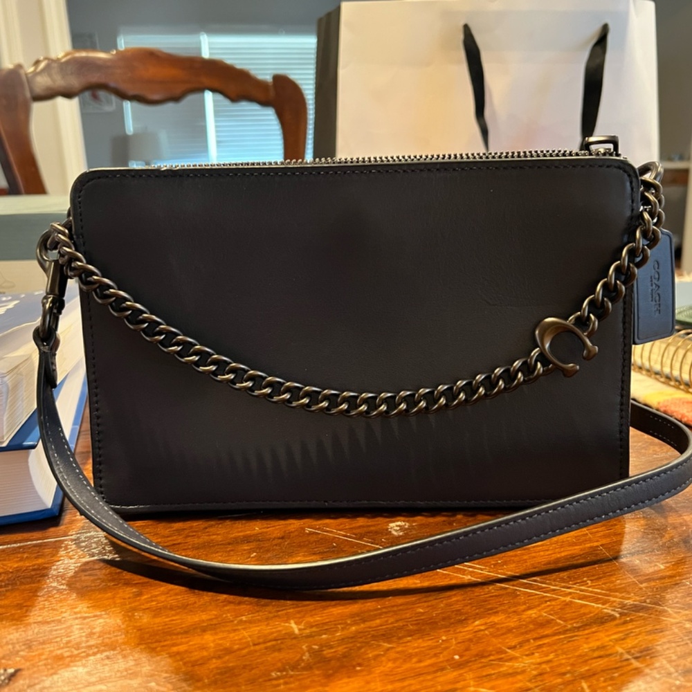 Coach Dark Navy Leather Convertible Clutch